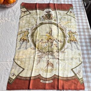 Hermès Paris Red and Cream Silk Scarf